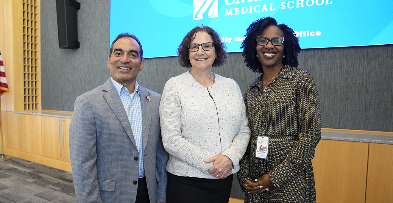 Jorge Sanchez, MEd; Kate Eshghi; and Marlina Duncan, EdD, vice chancellor for diversity and inclusion at UMass Chan Medical School