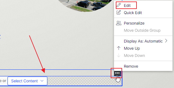 menu that pops up when clicking on the 3 dots