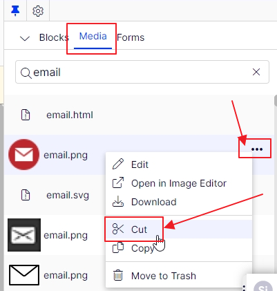 displaying the menu that pops up and highlighting the cut command