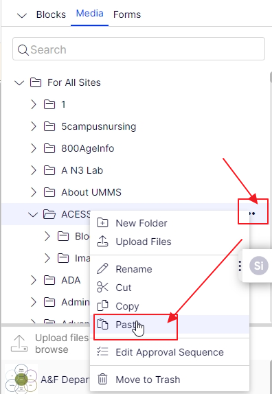 displying the menu that pops up and highlighting the paste command