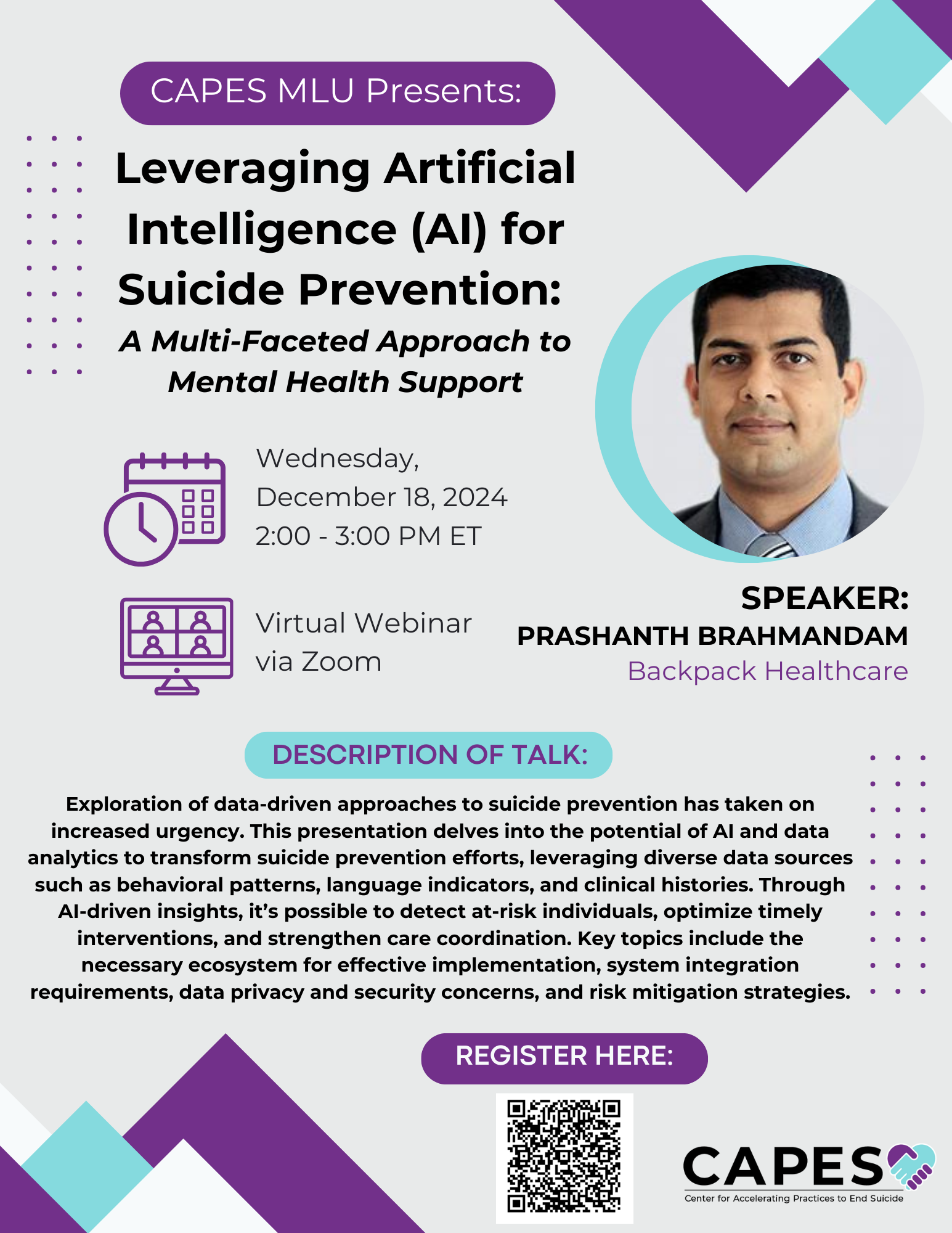 Leveraging AI for Suicide Prevention Webinar flyer