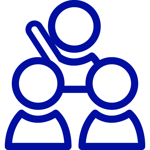 3 people icon with one's hand raised