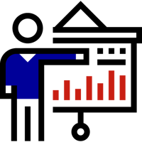 person in front of presentation screen