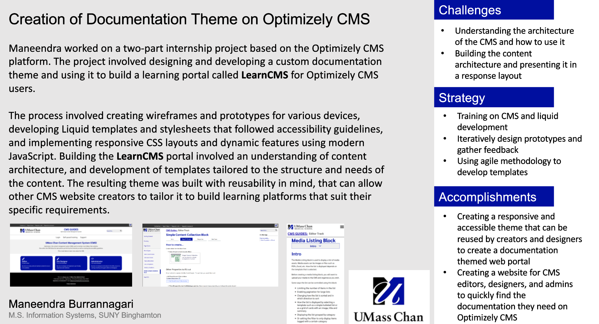 Maneendra Burrannagari IT internship project - Building a theme and website for the CMS