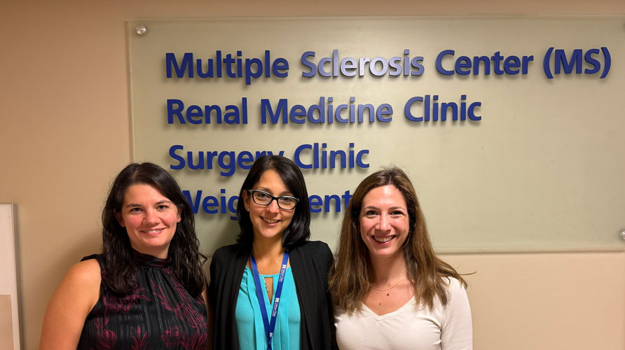 MS Fellowship Team photo taken at the entrance of the UMass MS Center 