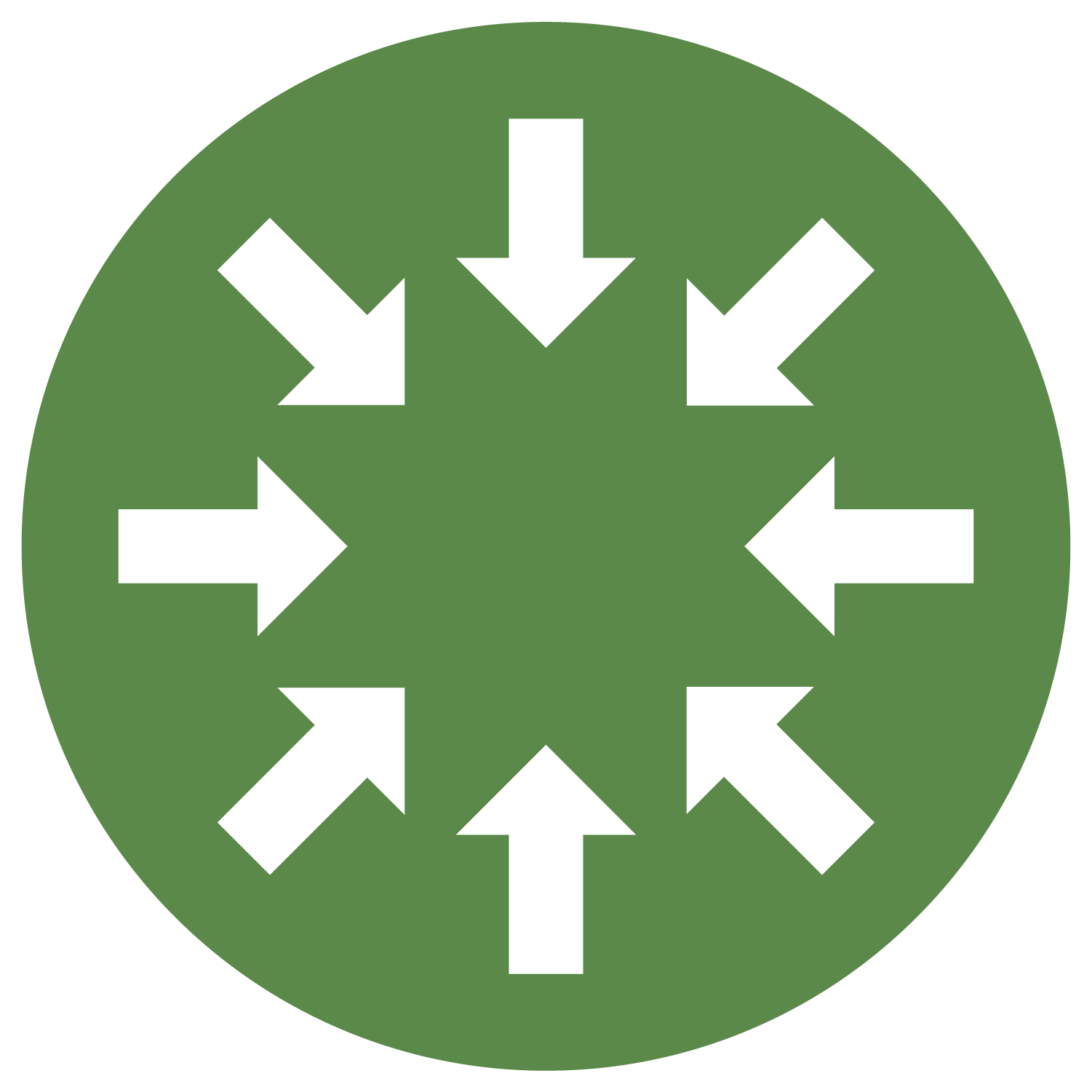 solid green circle with white arrows pointing inward