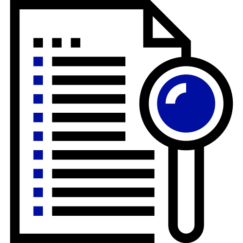 research icon paper with bullet points and magnifying glass